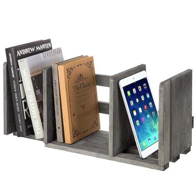 China Gray Wood Desktop Bookshelf Wooden Multifunctional Environmentally Friendly Tabletop Books Holder Expandable Display Stand Organizer for sale