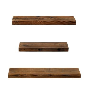 China Stocked Set of 3 I Shape Rustic Farmhouse Durable Walnut Wooden Floating Shelf Display Storage Wall Mounted Shelves For Sale for sale