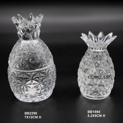 China Microwavable Hand Pressed Glass Jar Pineapple Shape Sugar Jar Color Clear Or As Request for sale