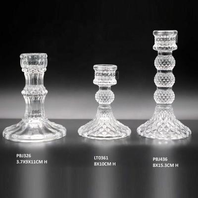 China Home Decoration Tableware Pillar Candle Holders Glass Clear And Color for sale