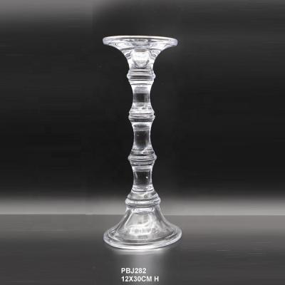 China Home Decoration Hand Pressed Glass Candle Holder Pillar Holder Color Clear Or As Request for sale