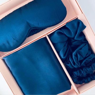 China Hair Scrunchies Mulberry Silk Anti-Static Pillow Case and Eye Mask Custom 100% Silk Gift Box Set for Sleep for sale