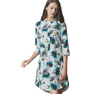 China Wholesale Anti-static Silk Shirt Dress Women Shirt Skirt Luxury Custom Printed Silk Shirt Dress for sale