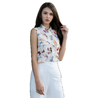 China Newly designed butterfly popular pure silk printing ladies shirt anti-pilling silk blouses for ladies for sale