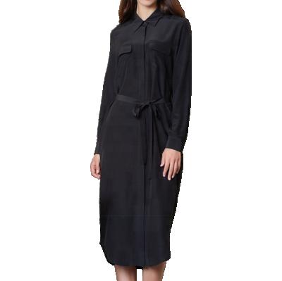 China Newest CDC Breathable 100% Silk Soft Sand Washed Ladies Solid Color Elegant Long Shirt Dress With Pockets for sale