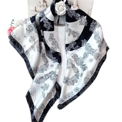 China Square Soft Elegant New Design Soft Silk Scarf 110*110cm Digital Printing Big Square Silk Scarves for sale