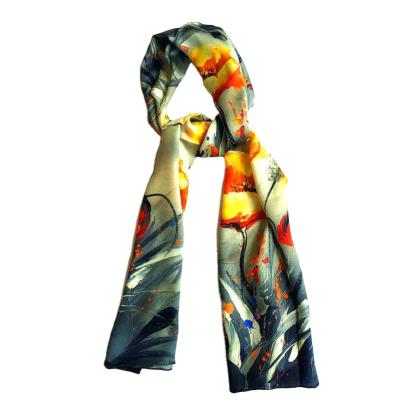 China Hotsale 100%Silk Beautiful Pattern Printed Satin Long Scarf Design For Women for sale