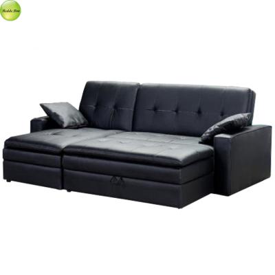 China Modern Black Leather L Shaped Storage Sofa Set Italy Sofa Bed Korea Living Room Sofa Bed Home Furniture for sale