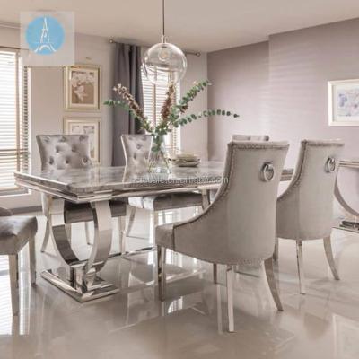 China Restaurant Furniture Metal Dining Set Adjustable Dining Table (Size) Set Marble Dining Table with 6 Chairs for Home for sale