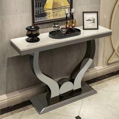 China Wholesale (Size) Marble Outdoor Console Tables Living Room Furniture Custom Home Hallway Adjustable Stainless Steel Base for sale