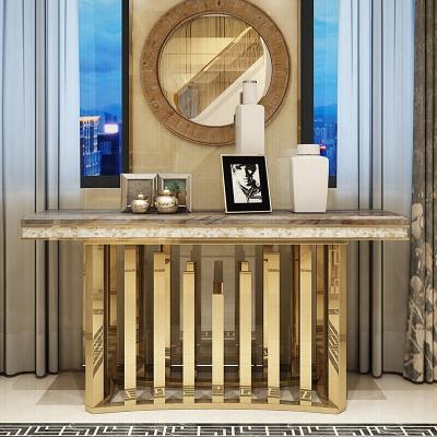 China Strong Luxury Living Room Furniture Rectangle Mirror Stainless Steel Gold Hardness Glass Top Console Table for sale