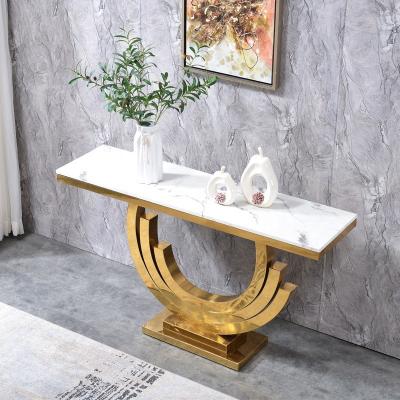 China Modern Design Strong Mirror Hardness Rectangle Stainless Steel Frame Banquet Party Side Table Glass Top Console Table for sale