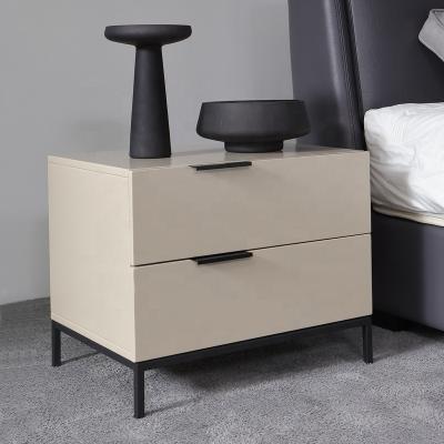 China Bedside Cabinets (Others) Rectangle Shape Adjustable Bedroom Furniture White Wooden Double Layer Drawer Nightstand Bedside Tables for sale