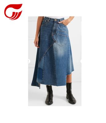 China Custom made vintage fashion patchwork denim lattice skirt plus size long for women for sale