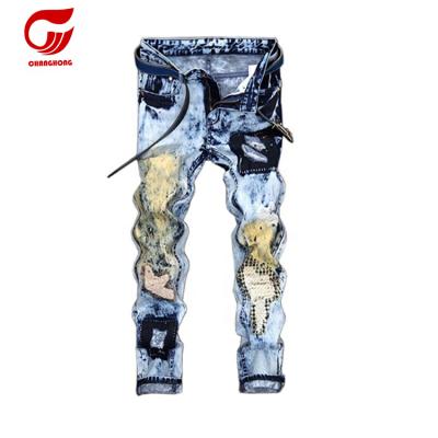 China Latest Crazy Street Fashion Breathable Hip Hop Custom Wholesale Print Washed Jeans For Men for sale