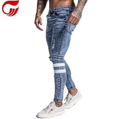 China 2019 Breathable New Stretchy Blue With White Stripe Mens Skinny Jeans for sale