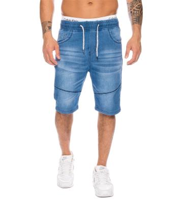 China Fashion Breathable Enzyme Washed Bermuda Elastic Mens Denim Blue Short Drawstring Jogger Waist Jeans for sale