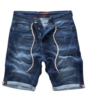 China 2021 Factory Made Breathable Fold Up Leg Denim Mens Jeans Shorts Button Fly Blue Washed Jeans For Man for sale