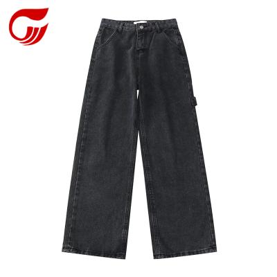 China Retro Long Loose Wide Leg Jeans Gray Trousers Straight Overalls Casual Breathable High Waist Jeans For Women for sale