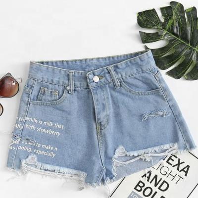 China Customized Color Fade Proof Customized Color Printed Girl Summer Shorts Distressed Pants Denim Ripped Jeans For Women for sale