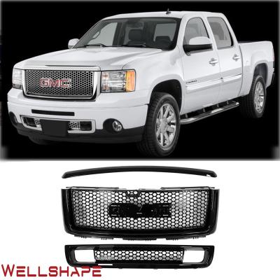 China ABS Car Grille For 07 13 GMC Sierra Denali Front Bumper Hood Grille Grille Gloss Black 3 Pcs Set for sale