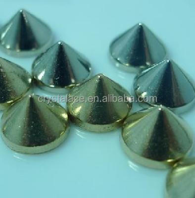 China Bags 6-9mm alloy spike iron on brass studs, tapered hot fix copper studs, lamp shape hotfix stud for sale