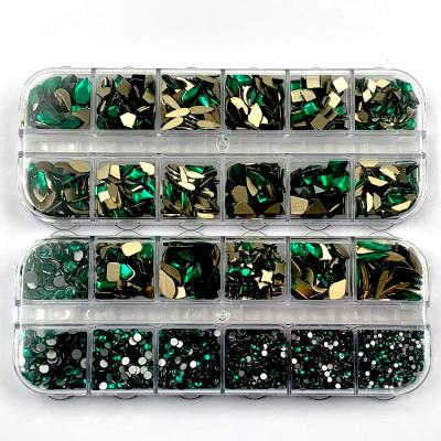 China Flatback 24 packs green color 3D hotfix rhinestones flat back non for nails beauty for sale