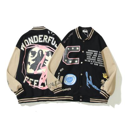 China New palm QUICK DRY angelyes amiy LOGO OEM LOS baseball jacket jacket with letters neutral men's patchwork rattle baseball jacket for sale