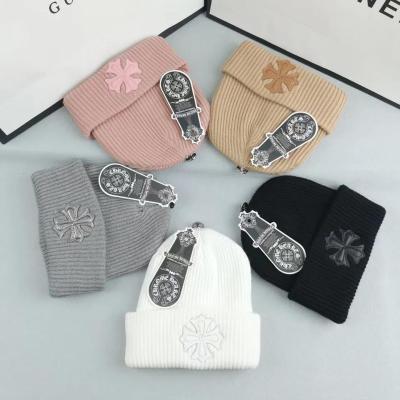 China OEM LOGO Chrome Hearys LOGO Chrome Striped Sombrero Hat Women's Season Thick Woolen Hat Cold Hats for sale