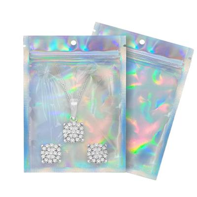 China Recycled Materials Foil Custom Ziplock Pouch Zip Lock Bag Holographic Self Seal Holographic Packaging Mylar Plastic Bags For Jewelry for sale