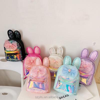 China Anti-theft Kawaii Kindergarten Student Girls Kids Bookbags Bookbags Bookbags Cartoon Sequins Rabbit Ears School Bags Backpack for sale