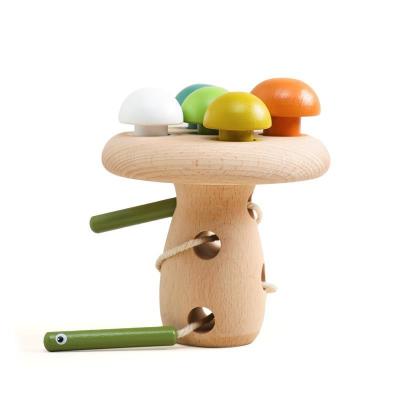 China 2023 New Arrival Wooden Mushroom Eco-friendly Material Threading Toys Montessori Kindergarten Early Learning Educational Toys For Kids Toddlers for sale