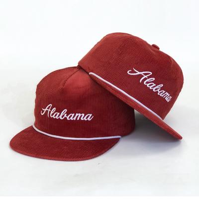 China Custom 5 Panel 3D Embroidery Logo Corduroy Cap Flat Brim Snapback Hip Hop Snapback Hat for sale