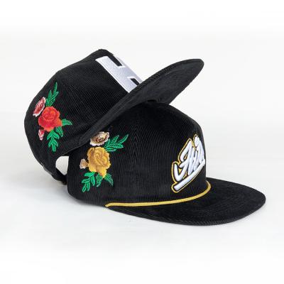 China JOINT Custom Vintage Corduroy 5 Panel Hat Unstructured Snapback Hat With Rope for sale