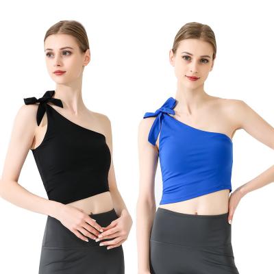 China Breathable Yoga Vest Women's New Yoga Vest Women's Quick-drying Sports Fitness Suspender Irregular Sloping High Elastic Top for sale