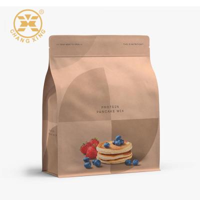 China Moisture Proof Custom Printed Kraft Paper Flat Bottom Pouch Food Pancake Prep Packaging Bag for sale