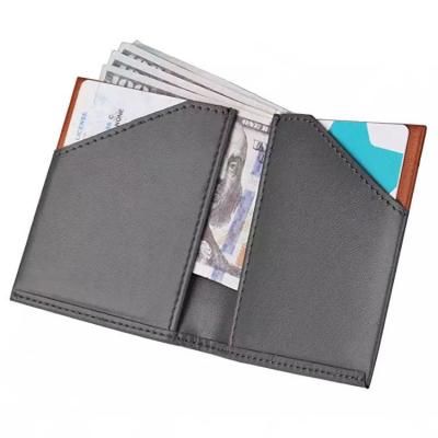 China Minimalist Front Pocket Anti-theft Ultra Thin Color Matching Leather Rfid Blocking Slim Bifold Men Wallet for sale