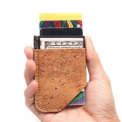 China New design rfid anti-theft leather slim business card holder business card wallet custom design small cork wood grain credit card holder for sale