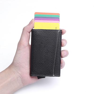 China Rfid Blocking Function Business Card Holder Designer RFID Metal Leather Men's Automatic Card Holder Wallet Aluminum for sale