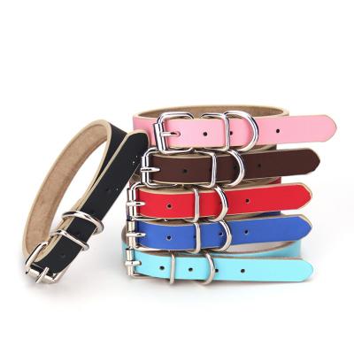 China Custom Leather Soft Adjustable Premium Dog Logo PU Dog Rope Collar Leather Walking Dog Collar for sale