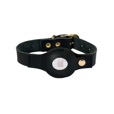 China Walking Dog Top Protection Natural Leather Dog Collar Compatible with Tracking AirTag GPS for sale