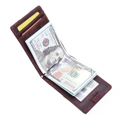 China Durable Factory Price Customized Mens Crazy Horse Leather Wallet RFID Blocking Money Leather Clip for sale