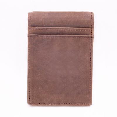 China OEM Crazy Horse Card Holder ID Window Bi-fold Wallet Anti-theft Leather Slim Clip for sale