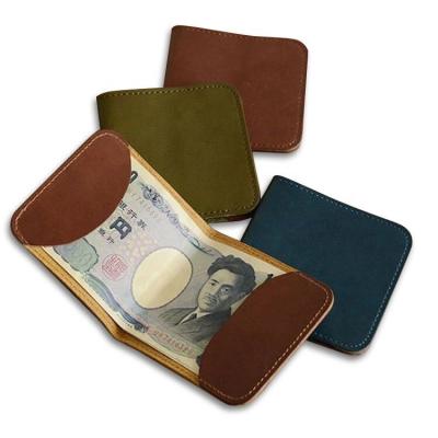 China 2021 Fashion Pure Handmade 100% RFID Blocking Genuine Money Slim Clip Holder Credit Card Cow Leather Mens Money Clip Wallet for sale