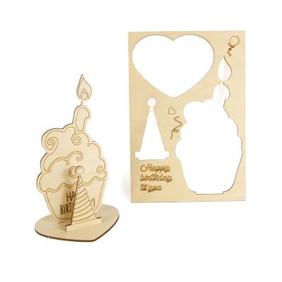 China Europe 2022 Wooden Cutout Custom Happy Birthday Gift Ideas Greeting Card for sale