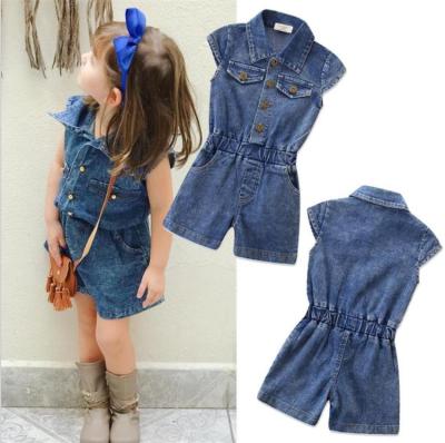 China Formal Baby's Strap Jean Pant Set One Pieces Solid Color Jeans Summer Kid Girls Clothing for sale