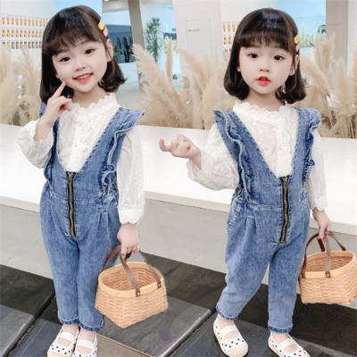 China Sustainable Kids Apparel Manufacturer Supply New Premium Babies Suspender Pants Wholesale Jeans For Kid for sale