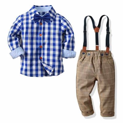 China New Formal Children's Suit Boy's European and American Style Plaid Shirt Bow Tie Pants Gentleman 4pcs Set for sale