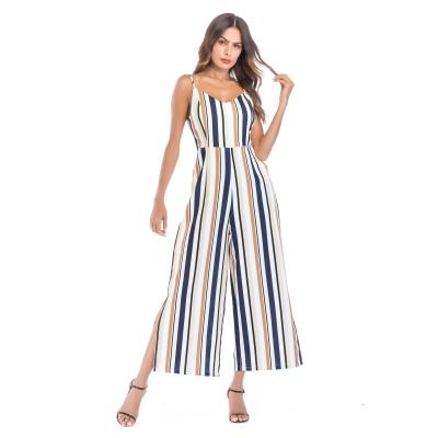 China Low price striped women's striped contrast sling contrast V-neck new style anti-pilling overalls pants and trousers for sale