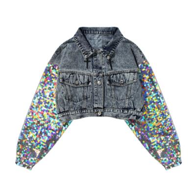 China High Quality Denim Embroidered Sequins Ladies Trellis Jacket QUICK DRY for sale